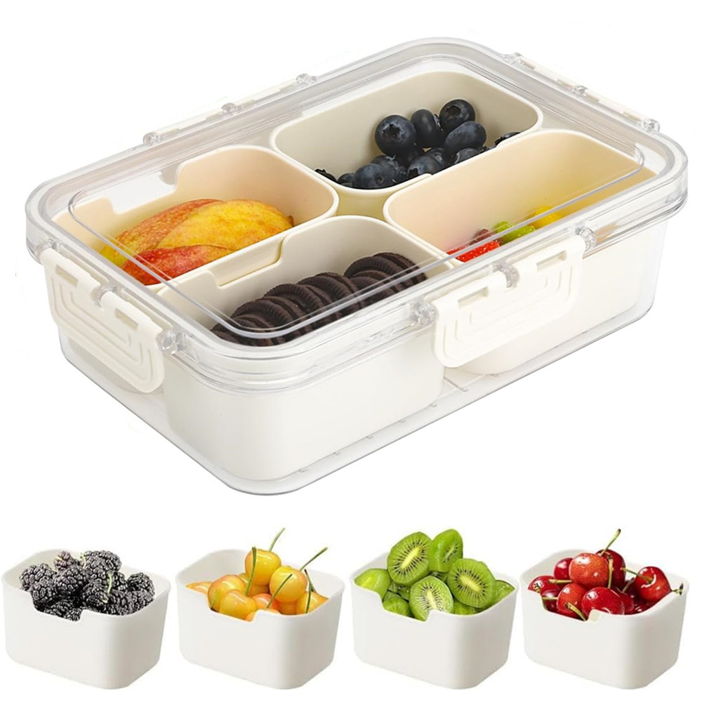 휴대용 식품 보관함, 스낵 보관함, 뚜껑이 있는 4칸, - Commercial Kitchen Organization 리뷰 및 가격