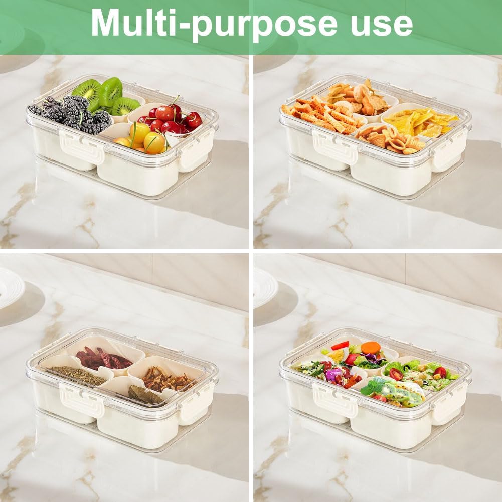 휴대용 식품 보관함, 스낵 보관함, 뚜껑이 있는 4칸, - Commercial Kitchen Organization 리뷰 및 가격