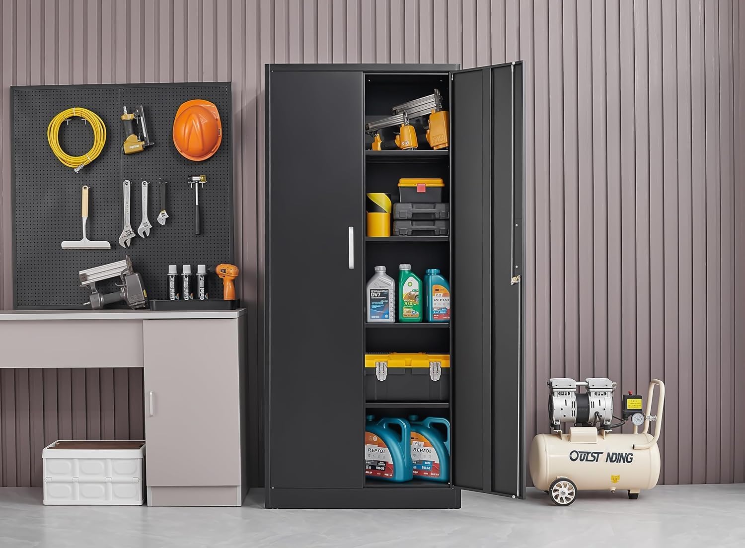 조절 가능한 선반이 있는 금속 보관 캐비닛, 문과 선반 - Commercial Kitchen Organization 리뷰 및 가격